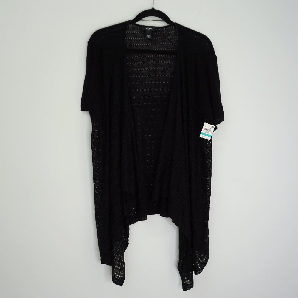 Alfani Ruffled Hem Cardigan Sweater Black 0X